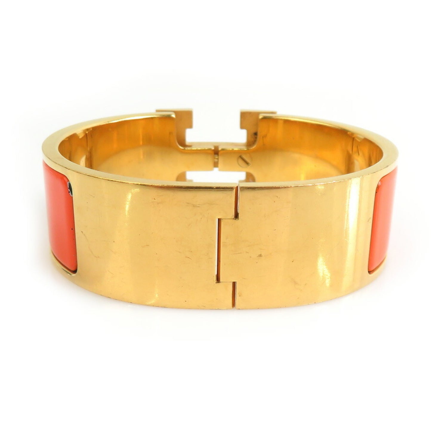 Hermes Hermès Click-Clack Metal Enamel Bangle Bracelet in Gold and Orange for Women (e60667a)