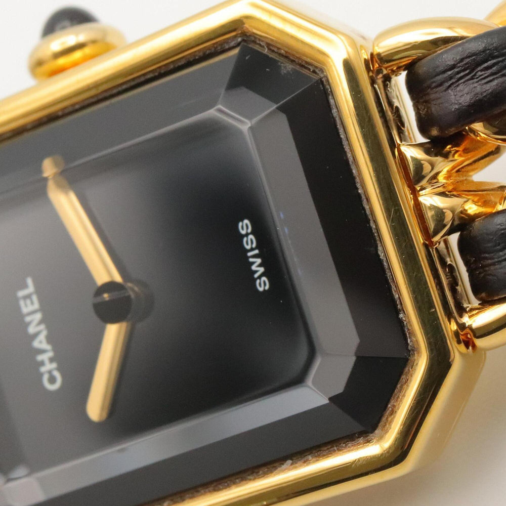 Chanel CHANEL Première S Watch, Gold Plated (GP), Leather Strap, Women's, Black, H0001 — Very Good