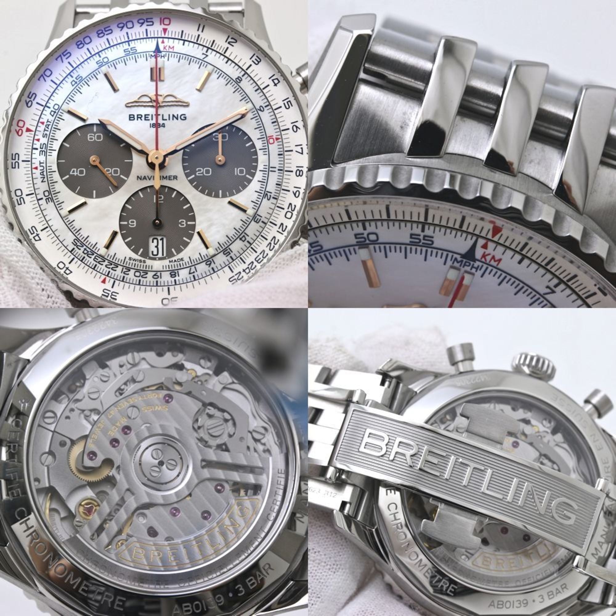 BREITLING Navitimer B01 Chronograph 41 AB0139211A1A1 AB0139 White Shell Men's Watch, Japan Limited Edition, Stainless Steel 40104 — Very Good