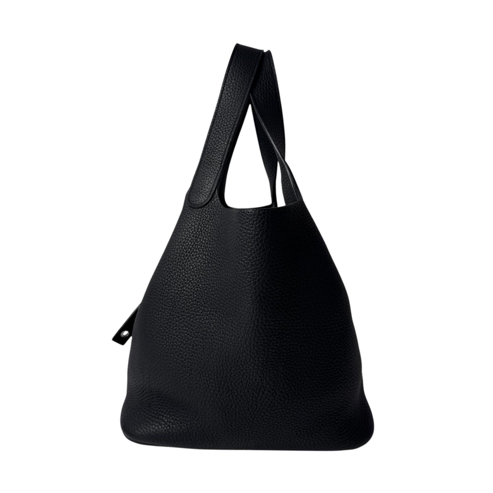 Hermes Picotin Lock MM Noir Black Taurillon Clemence Handbag A Stamp Women's — Like New