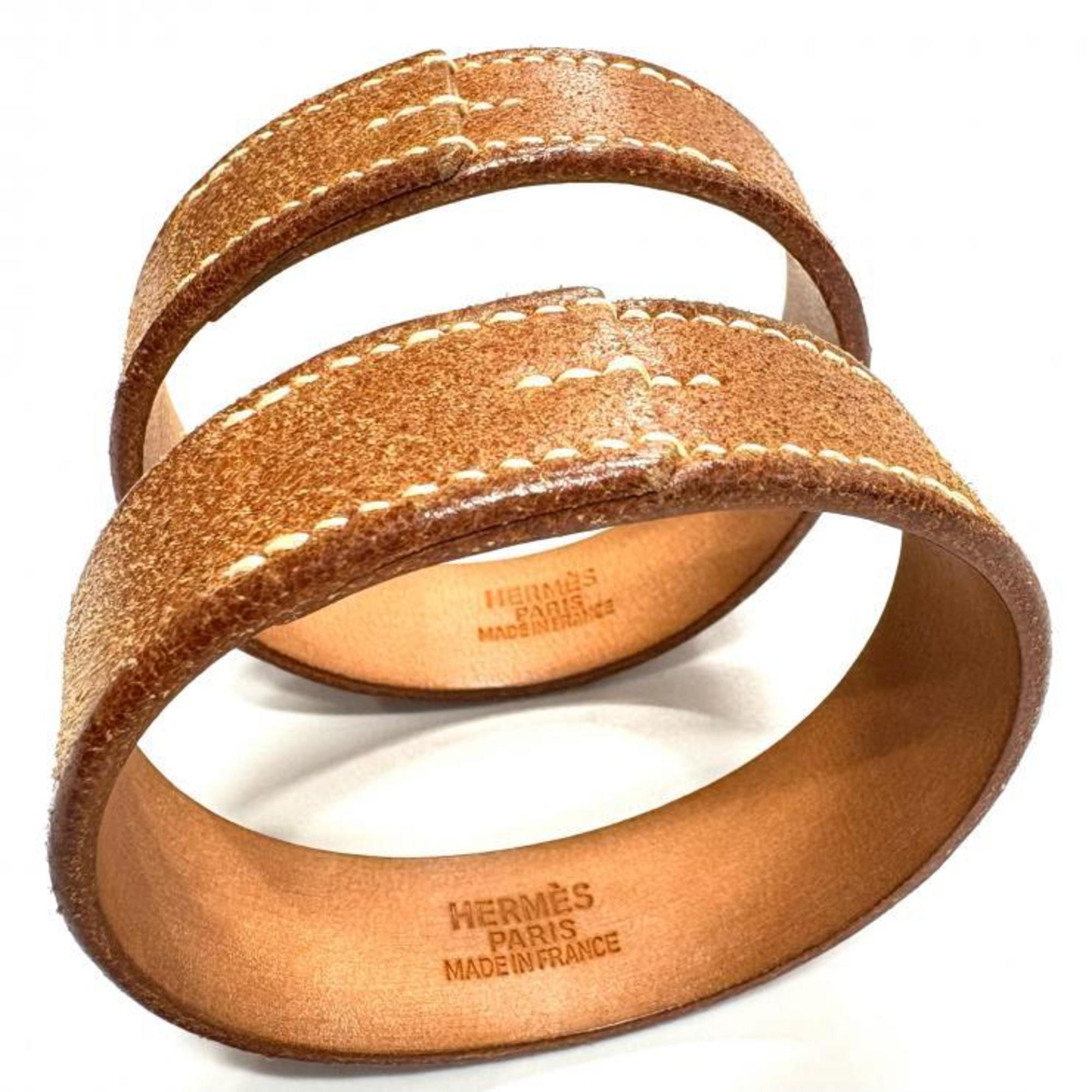 HERMES Pourtour Leather Brown Bangle Set (2 pieces) □C Stamped Hermès