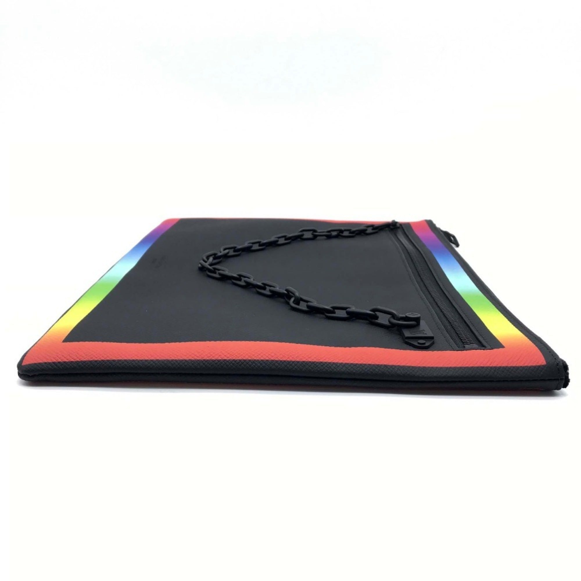 LOUIS VUITTON M30347 Taiga Pochette Chain Clutch Bag Leather Men's Noir x Rainbow G-200525-9 — New - Store Return