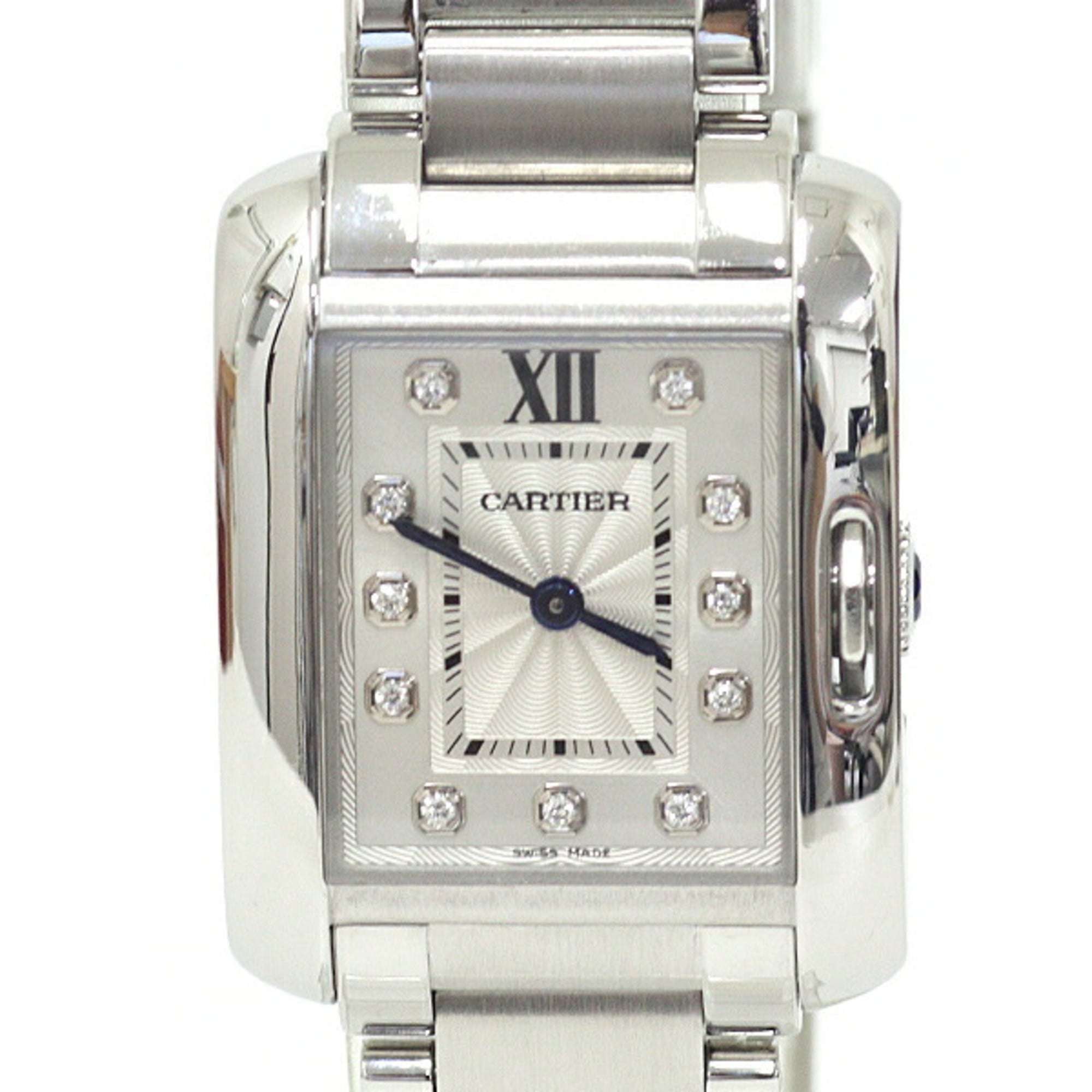 Cartier women's watch Tank Anglaise SM W4TA0003, diamond, stainless steel, quartz, silver dial, polished — Very Good