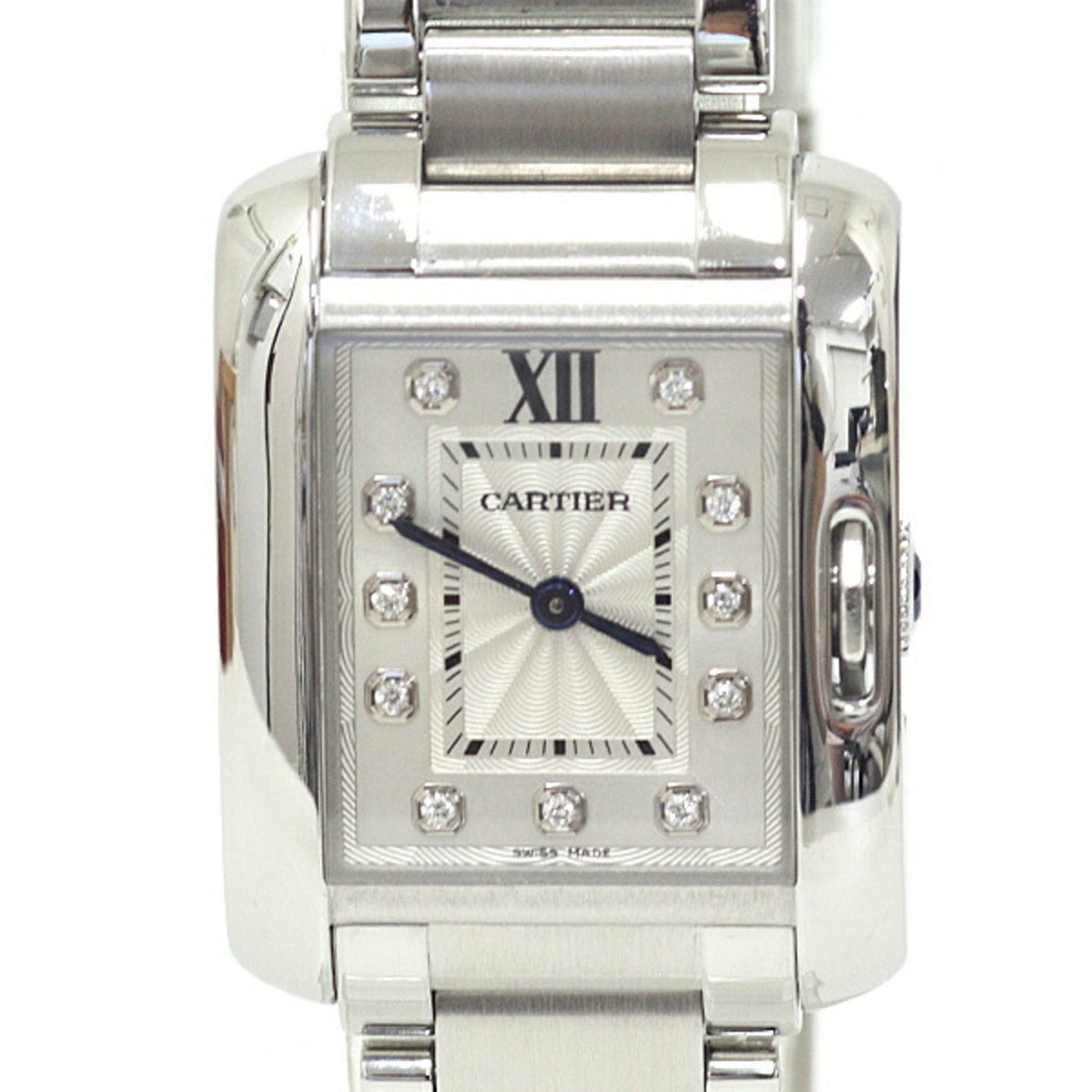 Cartier women's watch Tank Anglaise SM W4TA0003, diamond, stainless steel, quartz, silver dial, polished — Very Good