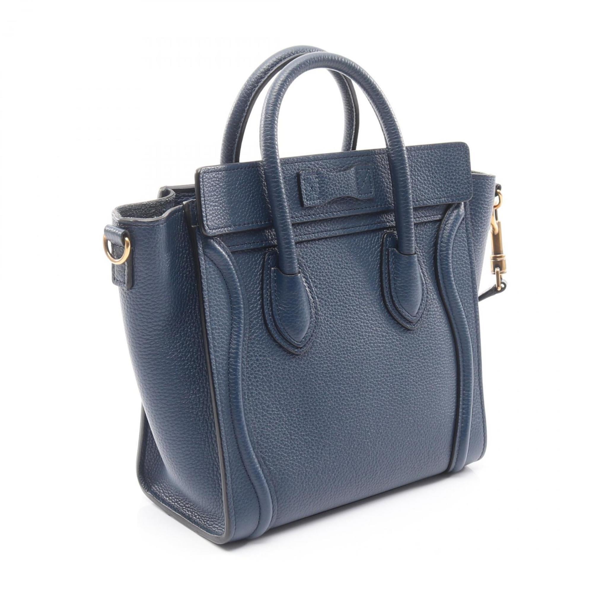 Celine Luggage Nano Shopper Handbag, Leather, Women's, Blue