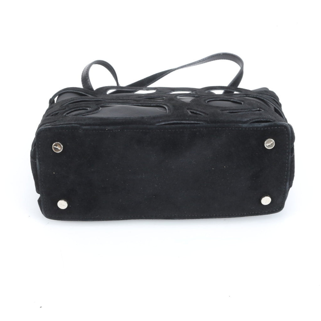 Salvatore Ferragamo mesh leather tote bag, shoulder handbag, black, women's