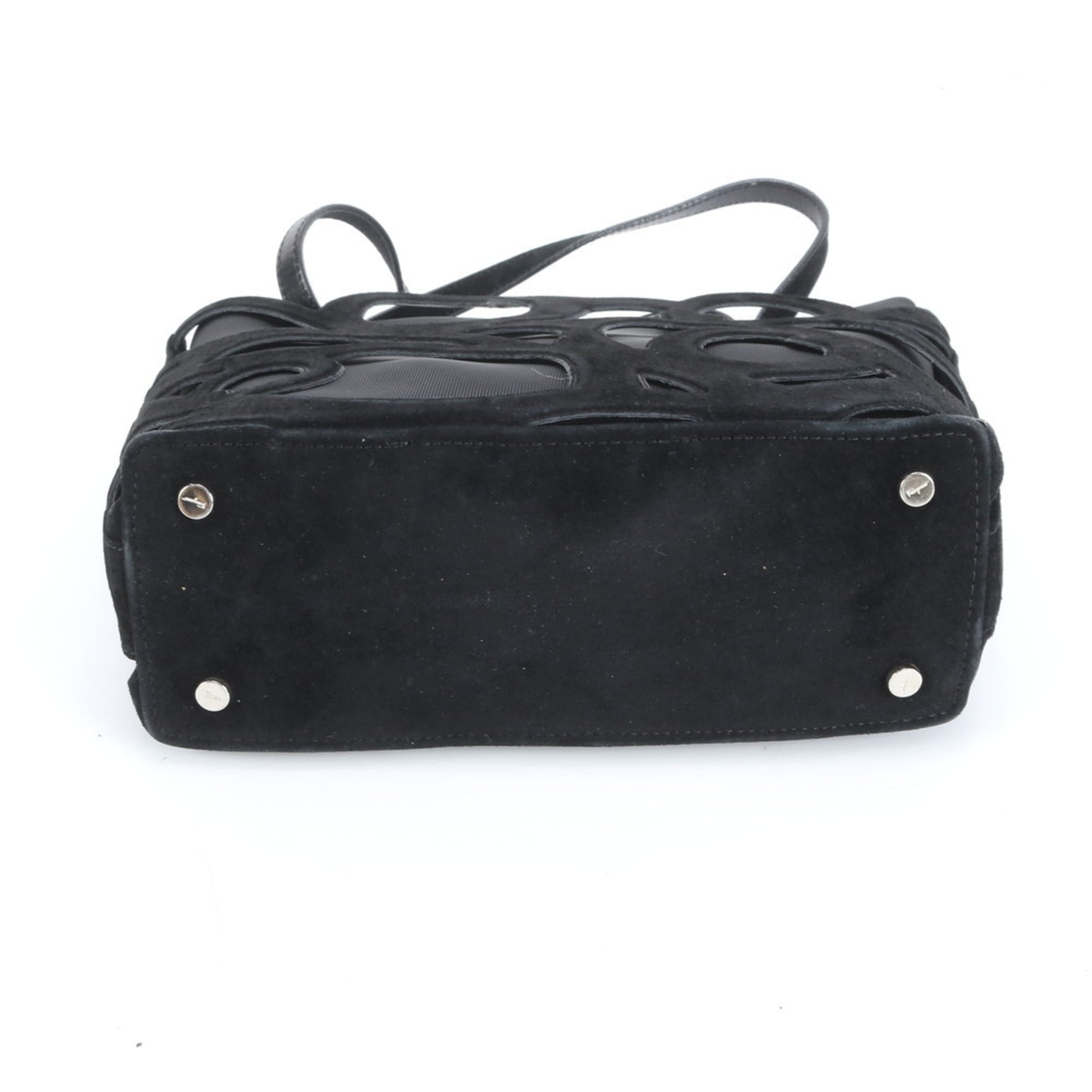 Salvatore Ferragamo mesh leather tote bag, shoulder handbag, black, women's