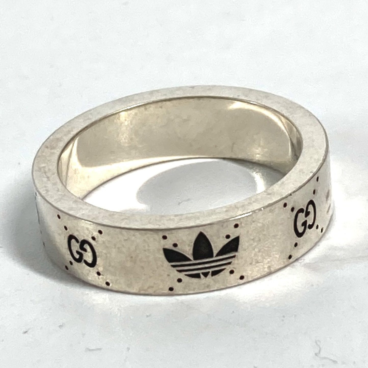 GUCCI 702766 adidas Collaboration Engraved Wide Ring, AG925 Silver, Men's, Size 19