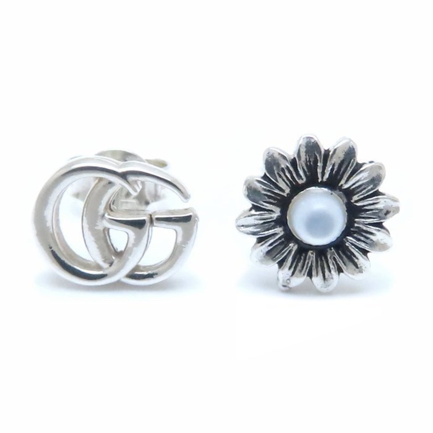 GUCCI Double G Flower Earrings in Mother of Pearl and 925 Sterling Silver, Women's, NA38341 294622