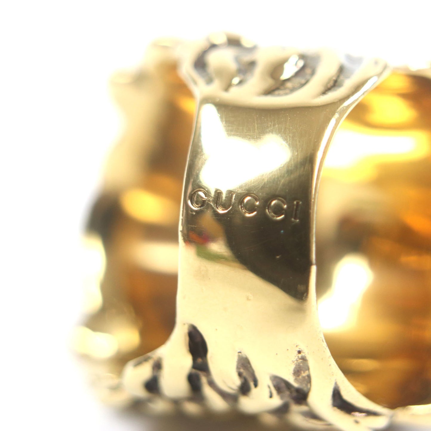 GUCCI Lion Head Ring with Color Stones, Gold and Black, Size 16, Comes Box Dust Bag, Made in Italy, Men's