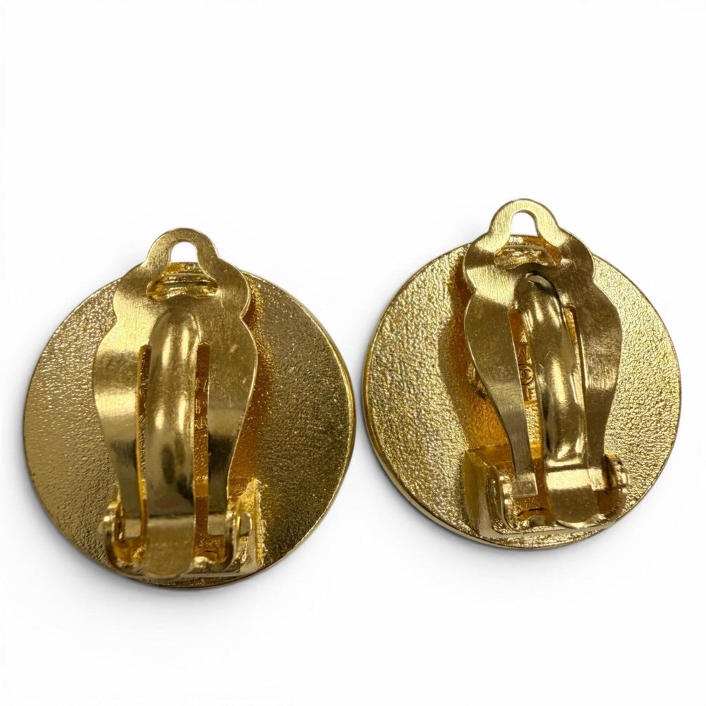 CHANEL Vintage Camellia Round Earrings 97P Gold Made in France Women's Accessories — Like New