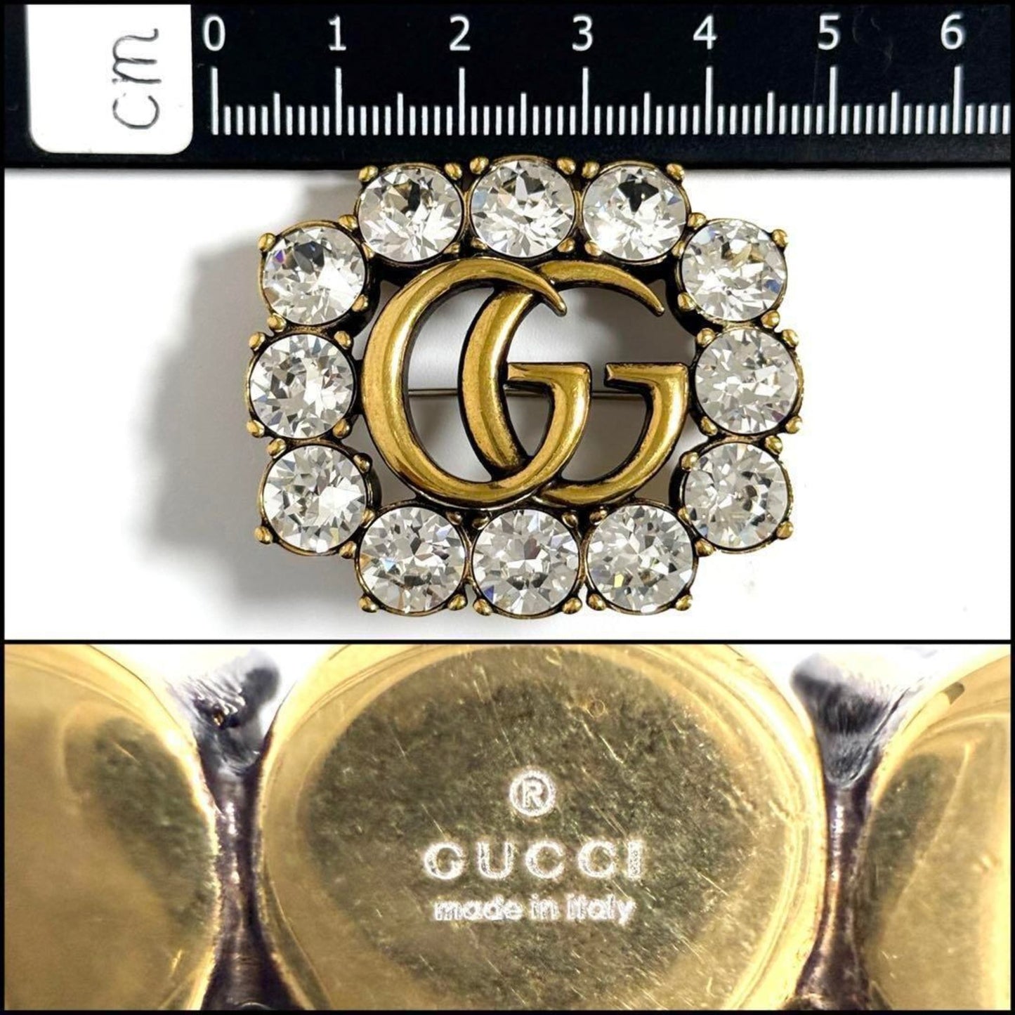 Gucci Women's Metal Double G Brooch Badge with Crystals