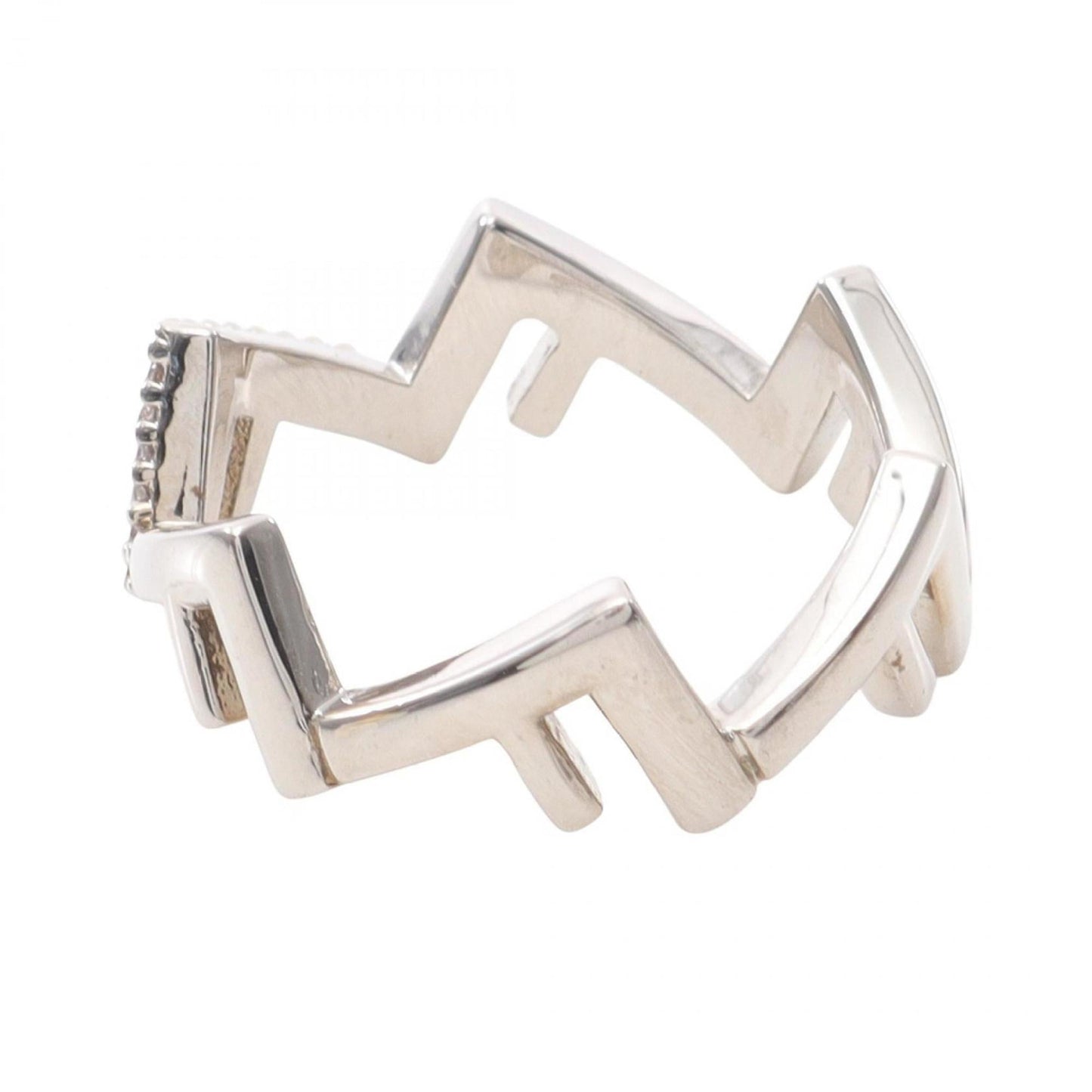 Fendi Five Ring, Stainless Steel with Rhinestones, Men's, Silver and Clear