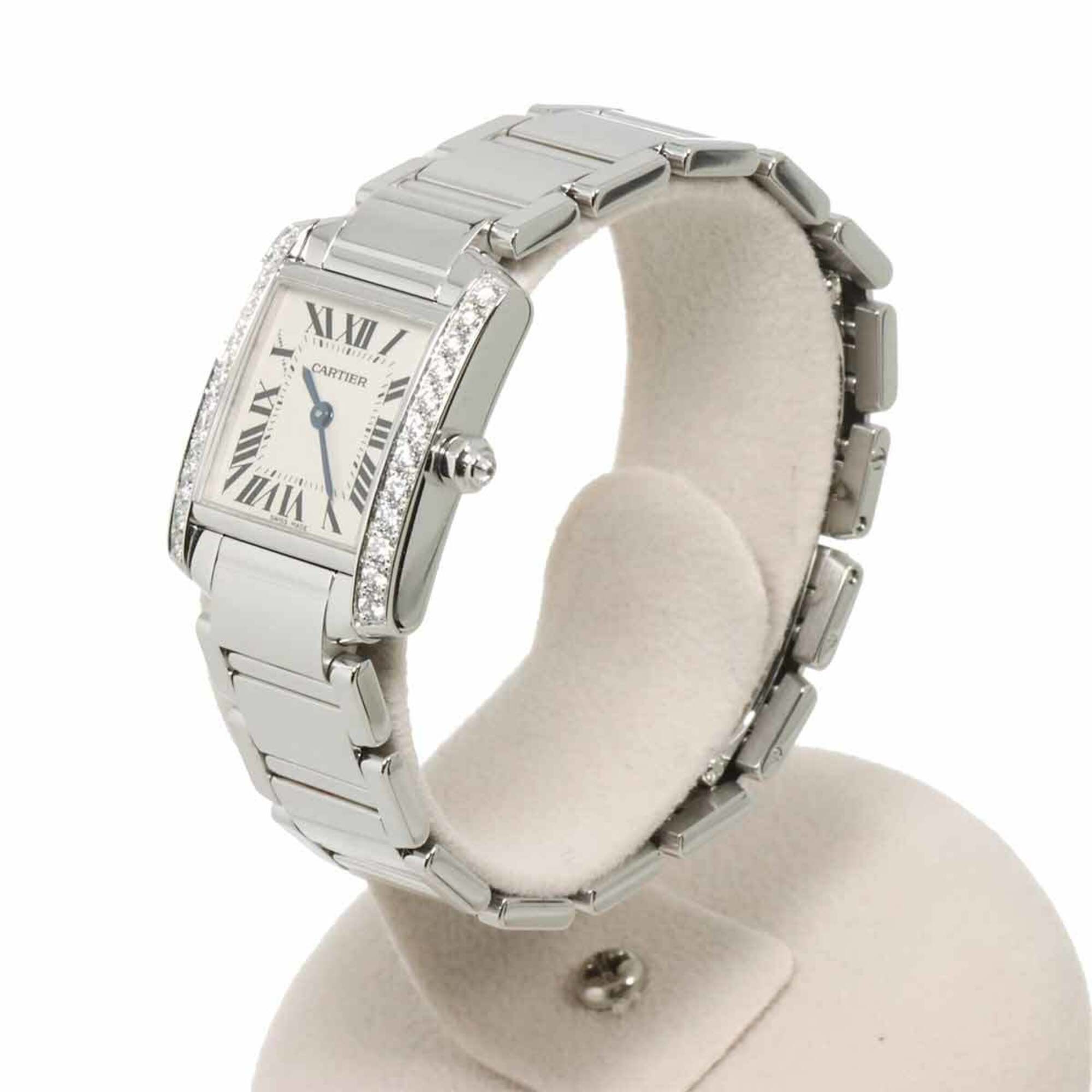 Cartier Tank Francaise SM WE1002S3 Ladies' Watch, Diamond Bezel, Ivory, 18K White Gold, Quartz — Like New