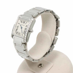 Cartier Tank Francaise SM WE1002S3 Ladies' Watch, Diamond Bezel, Ivory, 18K White Gold, Quartz — Like New