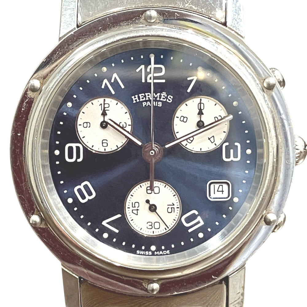 Hermes Clipper watch, total weight 102.4g, stainless steel, quartz movement, navy dial, CL1.910 — Good