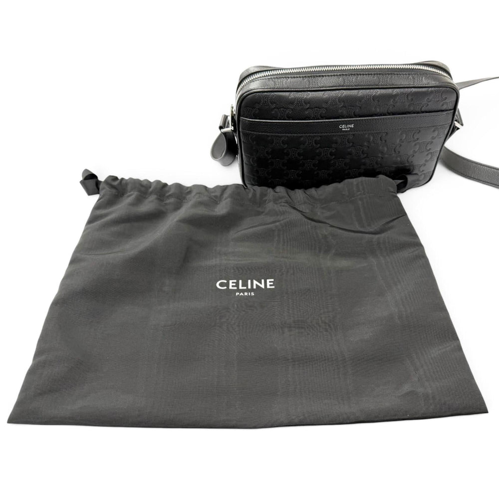CELINE 117003FS3 Horizontal Messenger Leather Triomphe Medium Shoulder Bag Black Made in Italy Men's with Dust — Like New