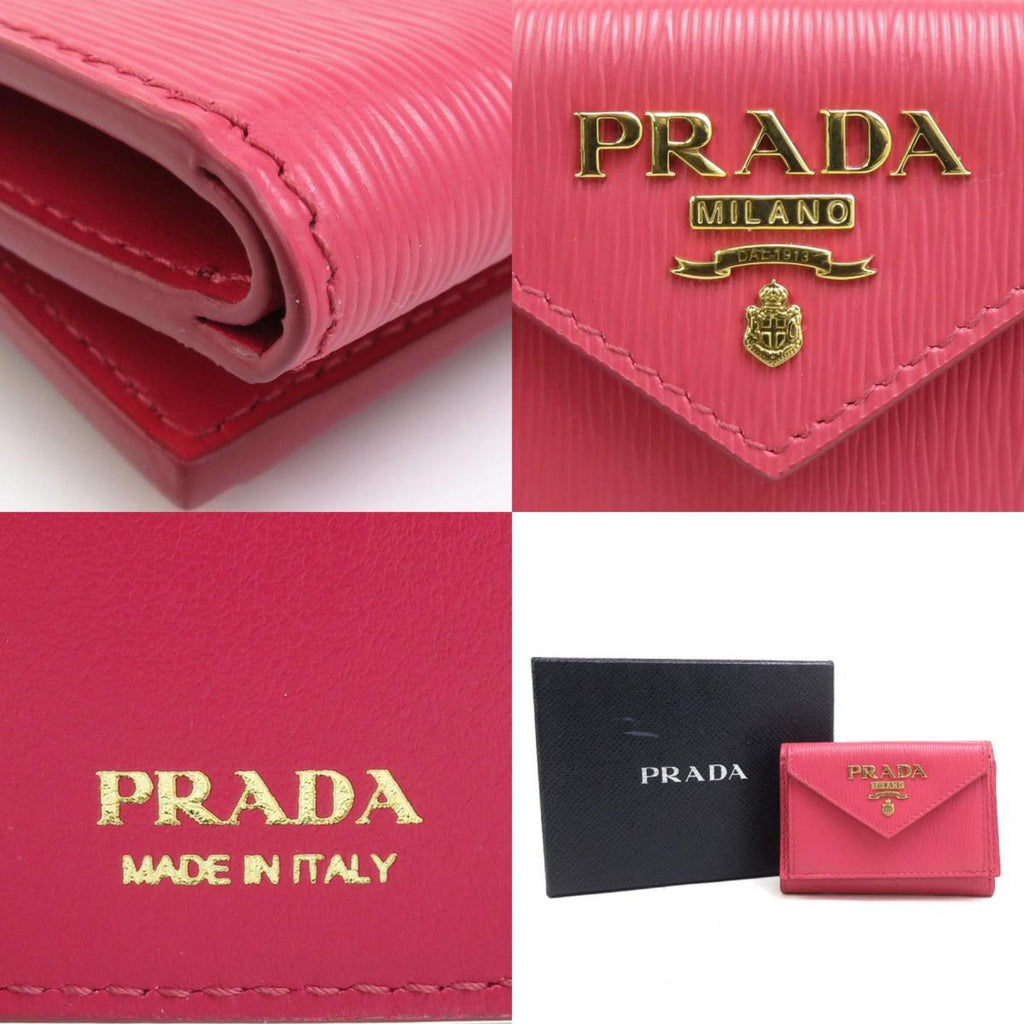 Prada PRADA Tri-fold Leather Wallet, Pink, Women's, 1MH021, 56495g