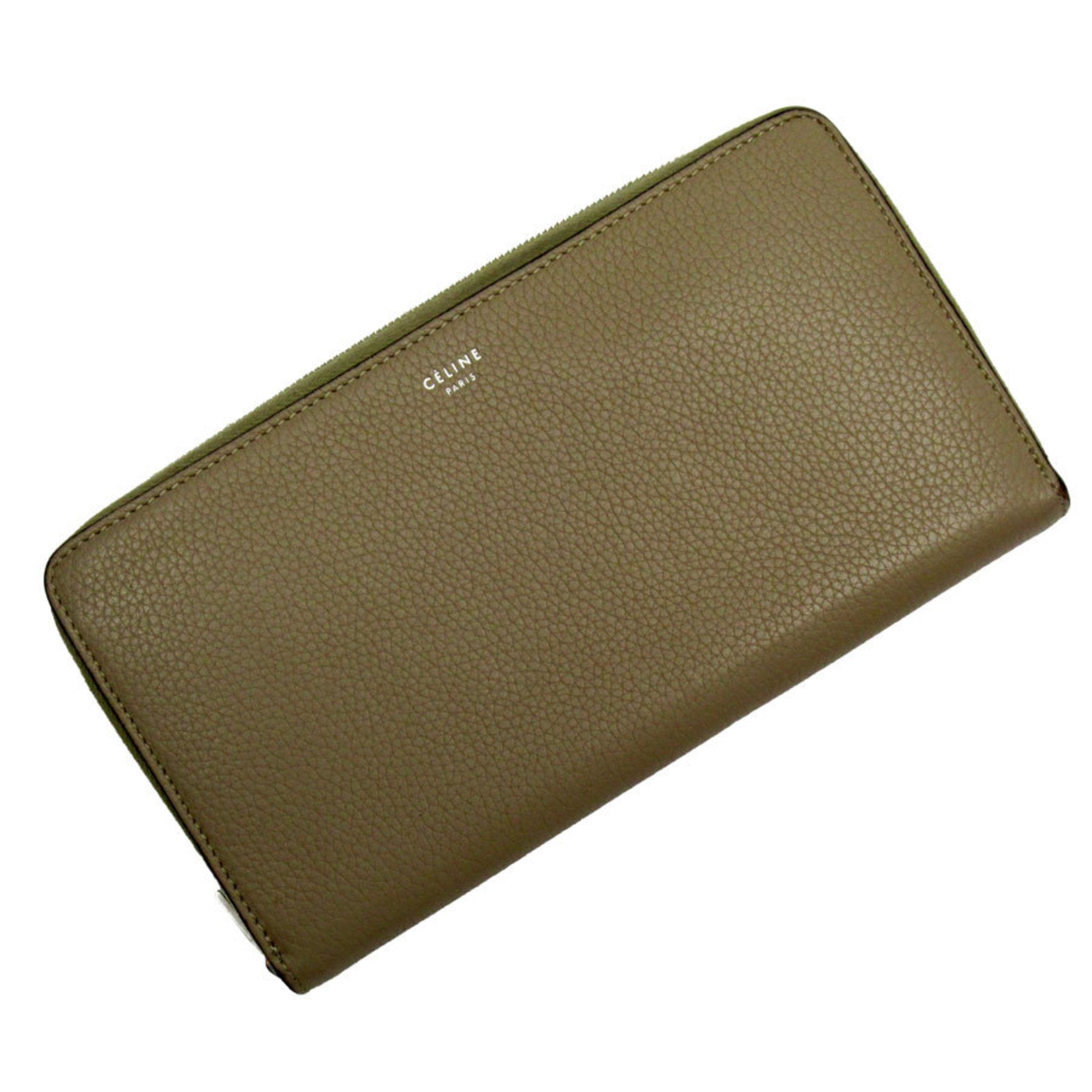 CELINE Round Long Wallet Leather Beige Women's T19357A