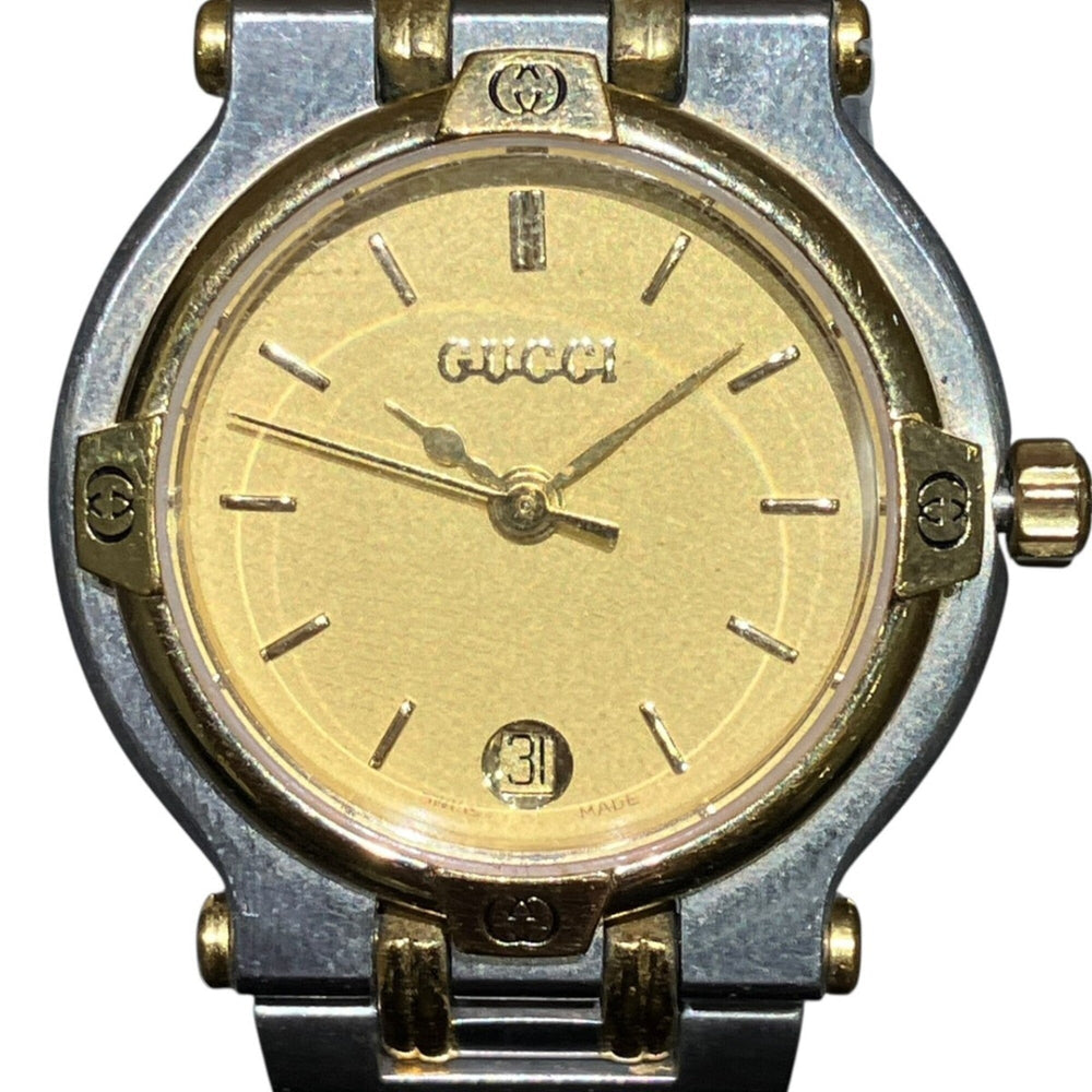 Gucci watch, total weight 51.2g, stainless steel, quartz movement, gold dial, 9000L — Good
