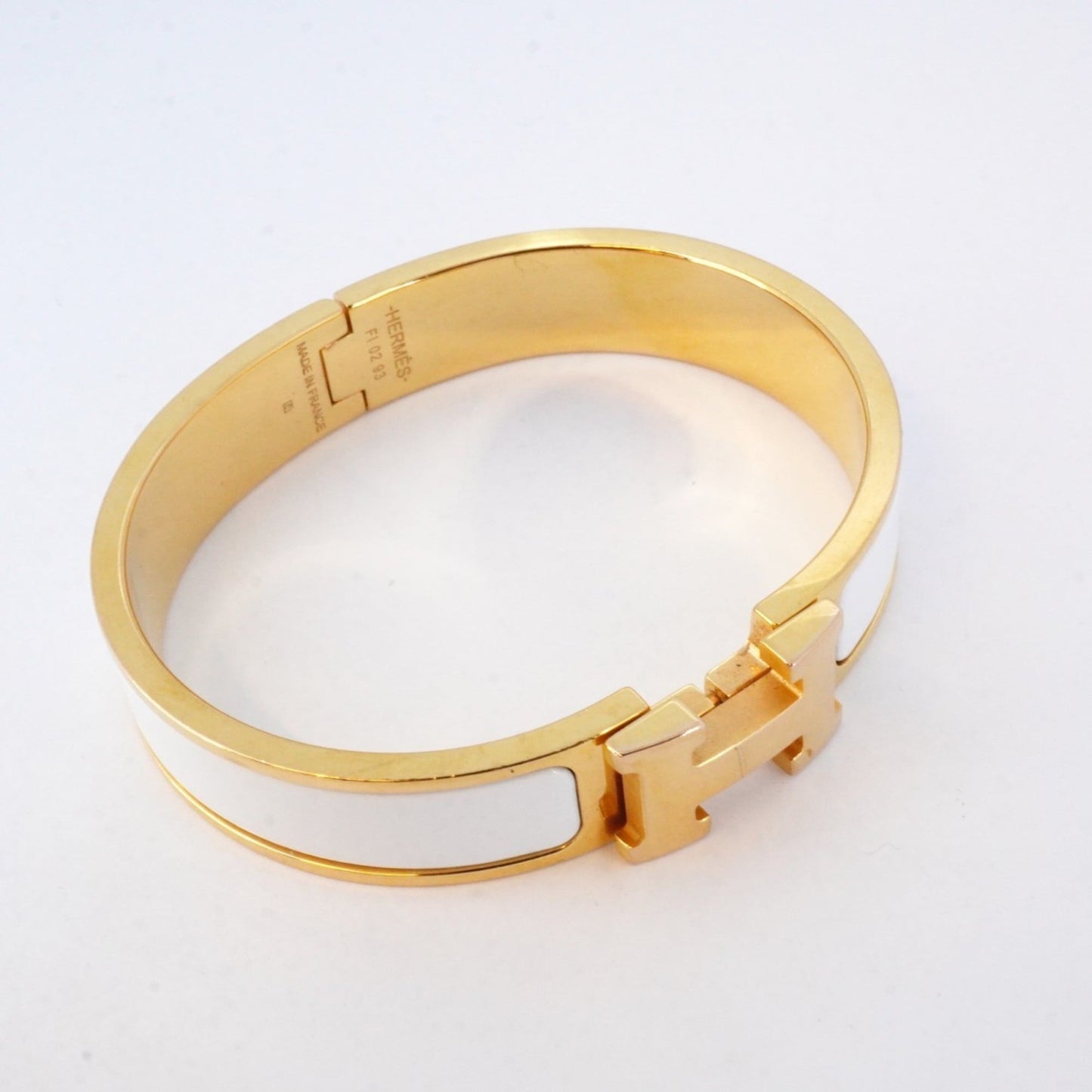Hermes Click Cluck PM Bangle in GP-plated Gold and White for Women