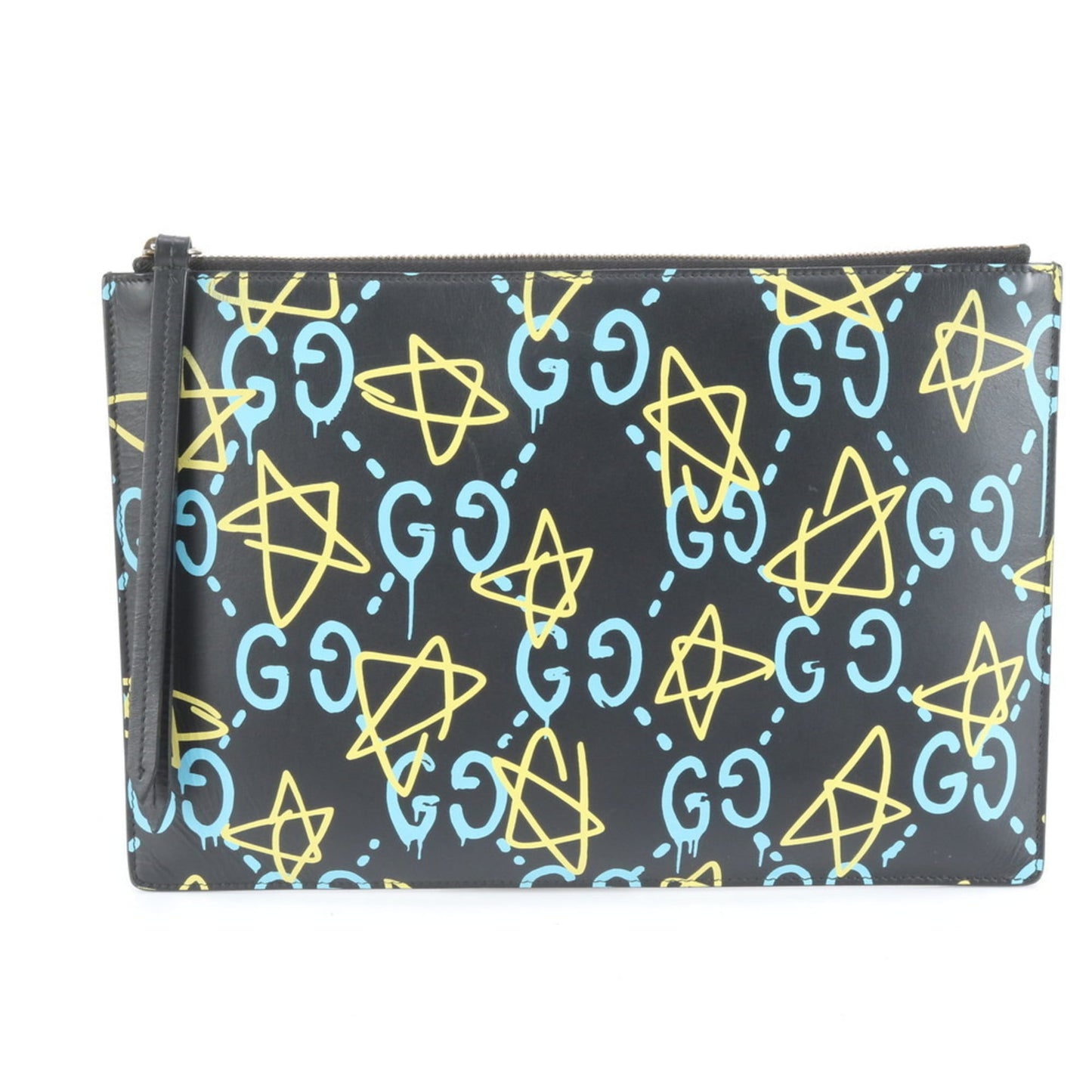 Gucci Ghost Leather Clutch Bag 445597 Pouch Black Men's