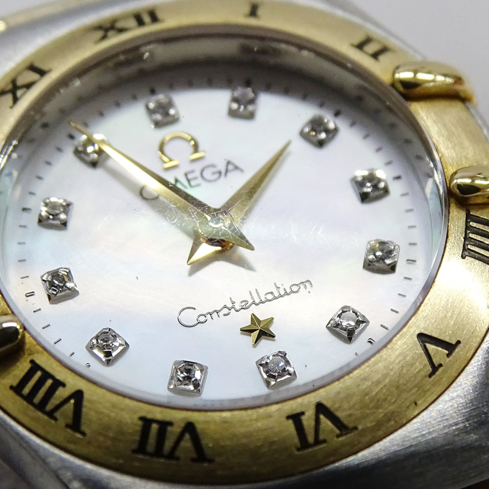 Omega Constellation Mini 1262.75 Women's Watch, Brand Name, 12P Diamond, Shell, Quartz Movement, Stainless Steel (SS) and Gold (YG) Combination, Full Bar — Good