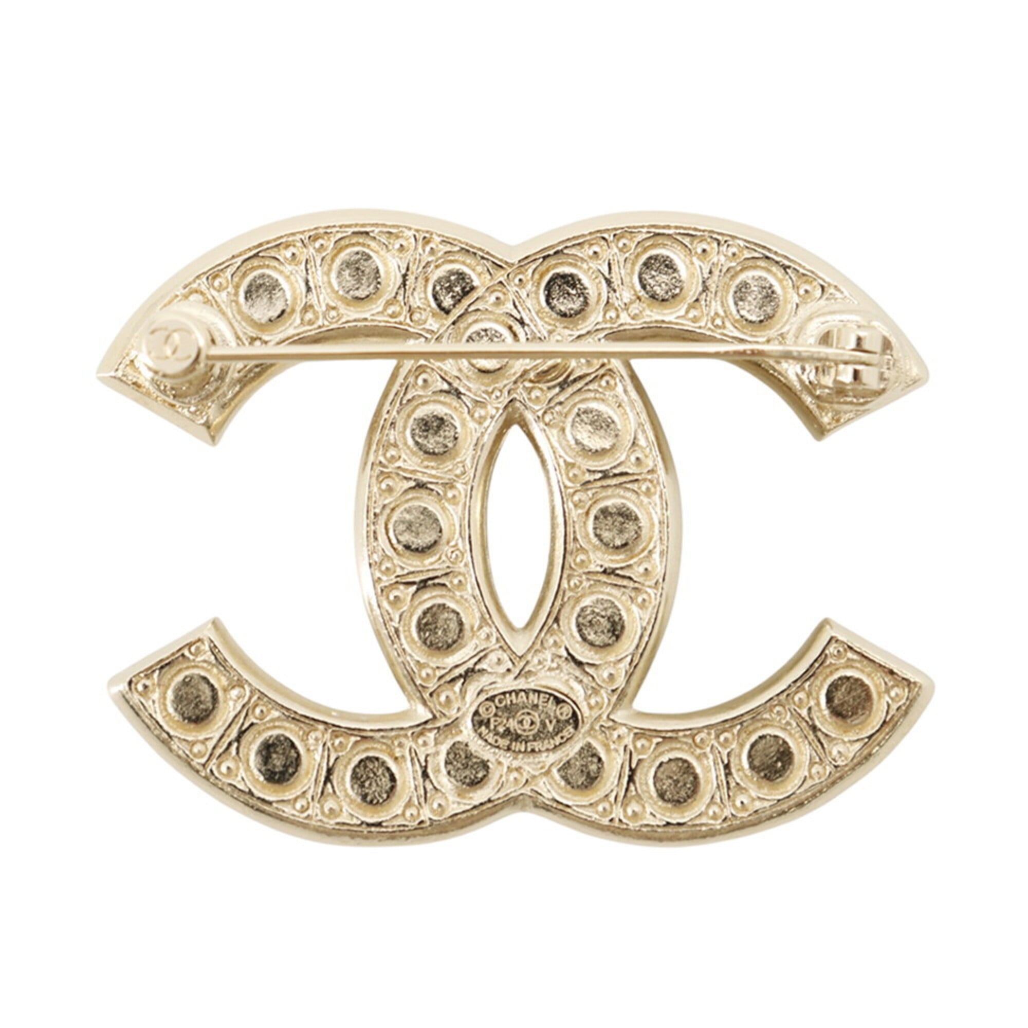 Chanel Brooch, Coco Mark Rhinestone, Faux Pearl, Metal, F24V A64762 CHANEL Brooch BROACH — Like New