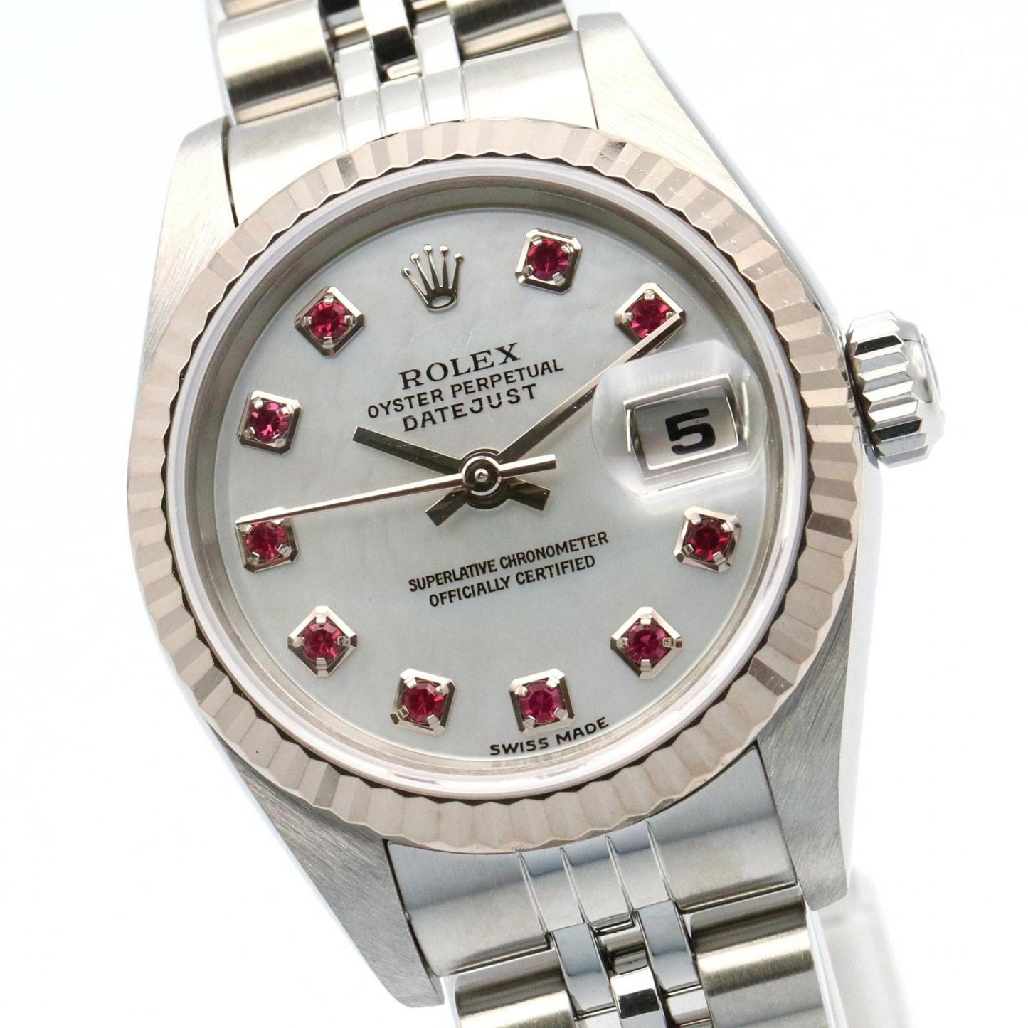 Rolex Datejust 10-Piece Ruby Y Series Watch, 18K White Gold (White Gold) Stainless Steel, Ruby, Women's, Silver, 79174NGR
