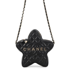 Chanel Chain Shoulder Bag, Matelassé, Coco Mark, Star, Lambskin, AS4579, Black, Handbag, Women's, CHANEL — Like New