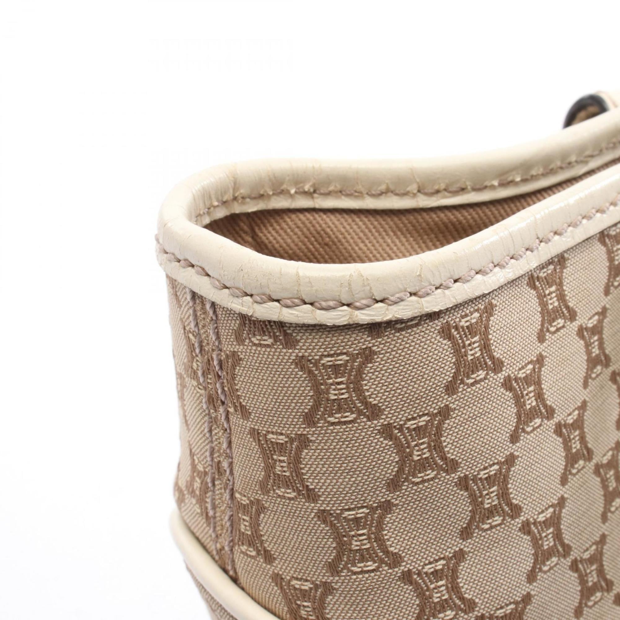 Celine Boogie Bag Macadam Handbag, Canvas and Leather, Women's, Beige White