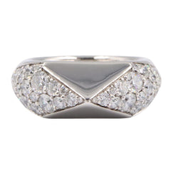Prada Signet Ring, Diamond 18K White Gold (18KWG), Women's, Silver Tone, Clear 1JA178 — Like New
