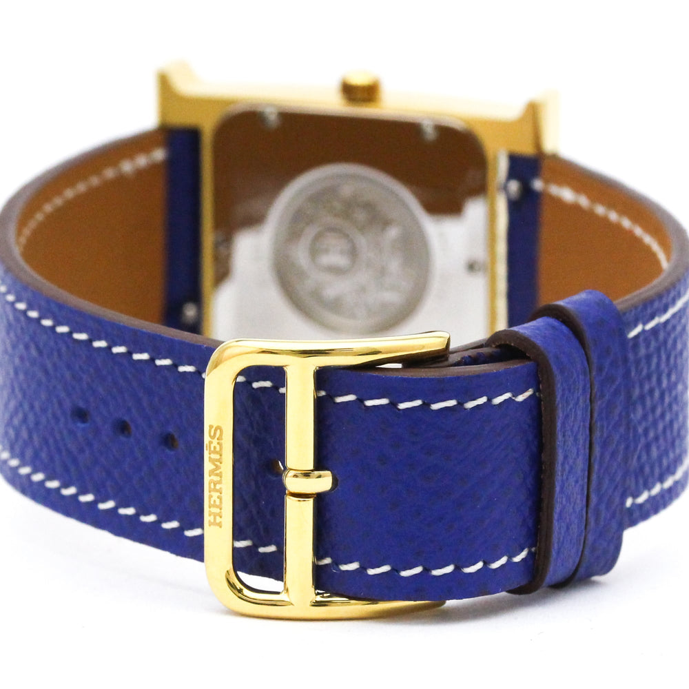 HERMES H Watch Gold Plated Leather Quartz Mens Watch HH1.510 — Very Good