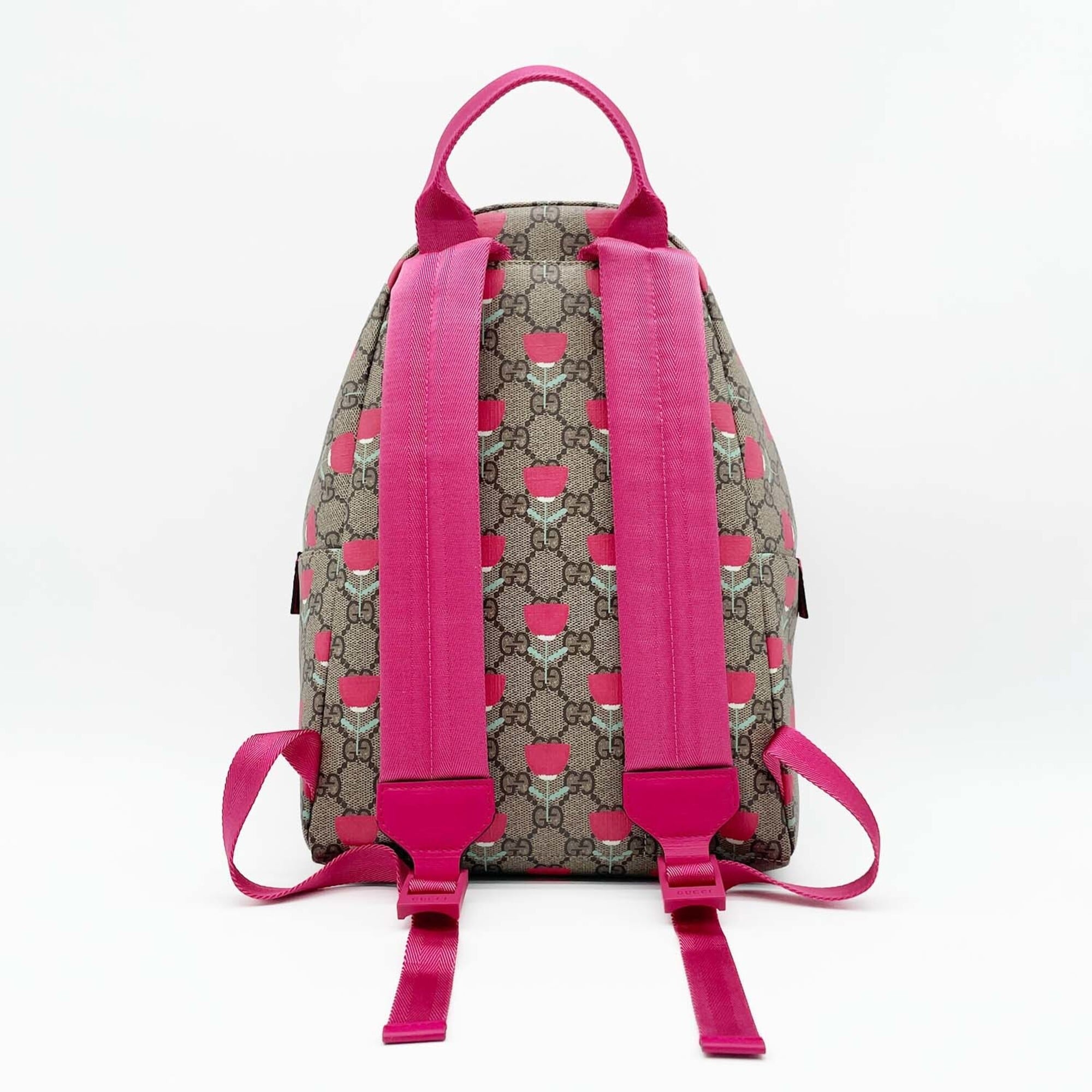 GUCCI Children's Tulip Backpack/Daypack, Flower Design, GG Supreme, 782708, Coated Canvas, Brown, Men's/Women's — Like New