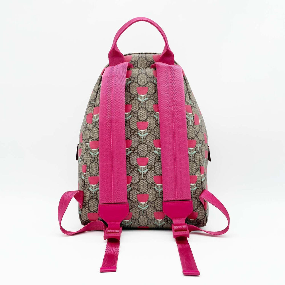GUCCI Children's Tulip Backpack/Daypack, Flower Design, GG Supreme, 782708, Coated Canvas, Brown, Men's/Women's — Like New