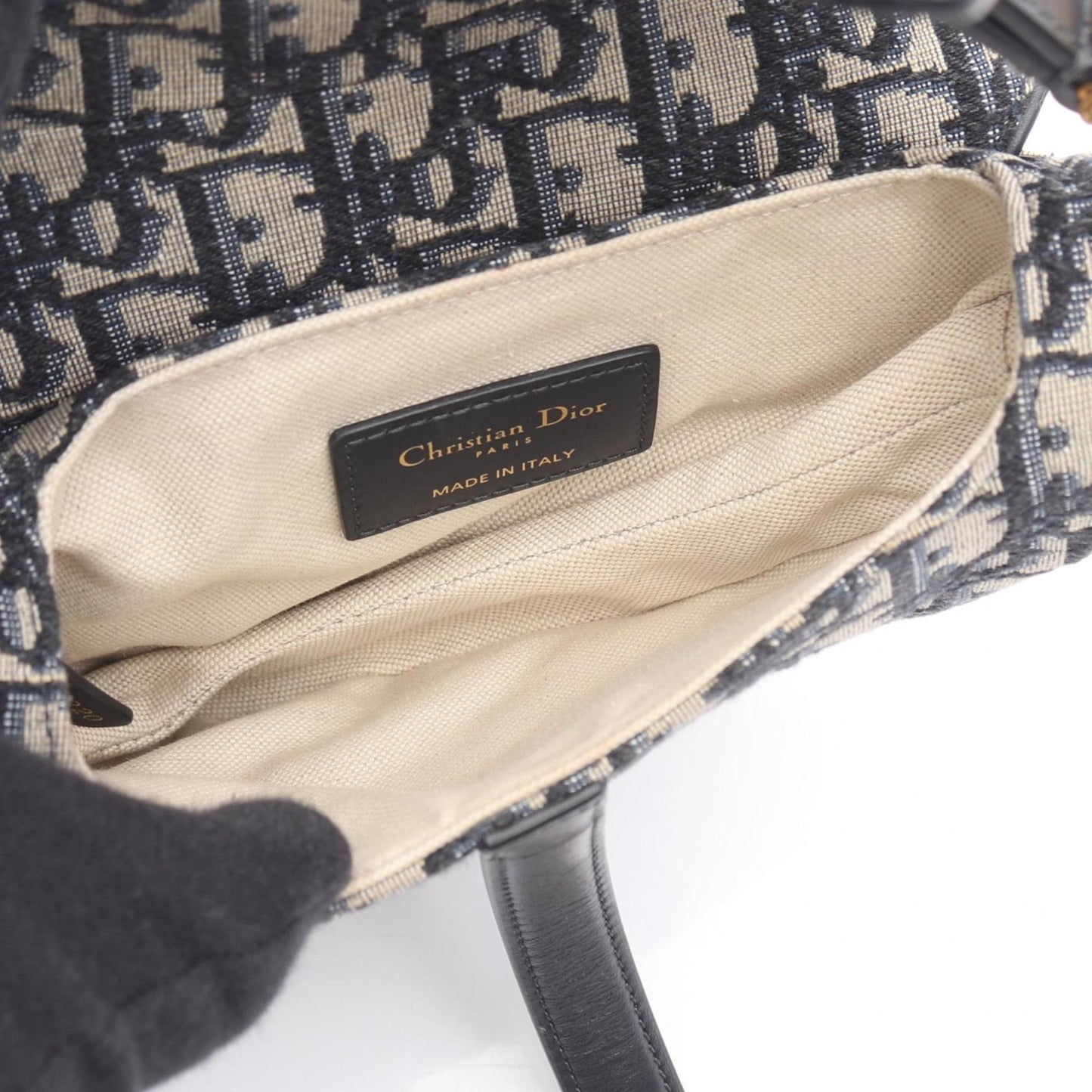 Christian Dior Dior Saddlebag Mini Oblique Jacquard Handbag Canvas Leather Women's Bag Beige Black Navy