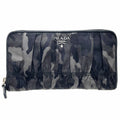 Prada Camouflage Round Long Wallet, Nylon and Leather, Gray Black, 1M0506, PRADA Pattern, Shirring, Gathered Pleats, YY-15718
