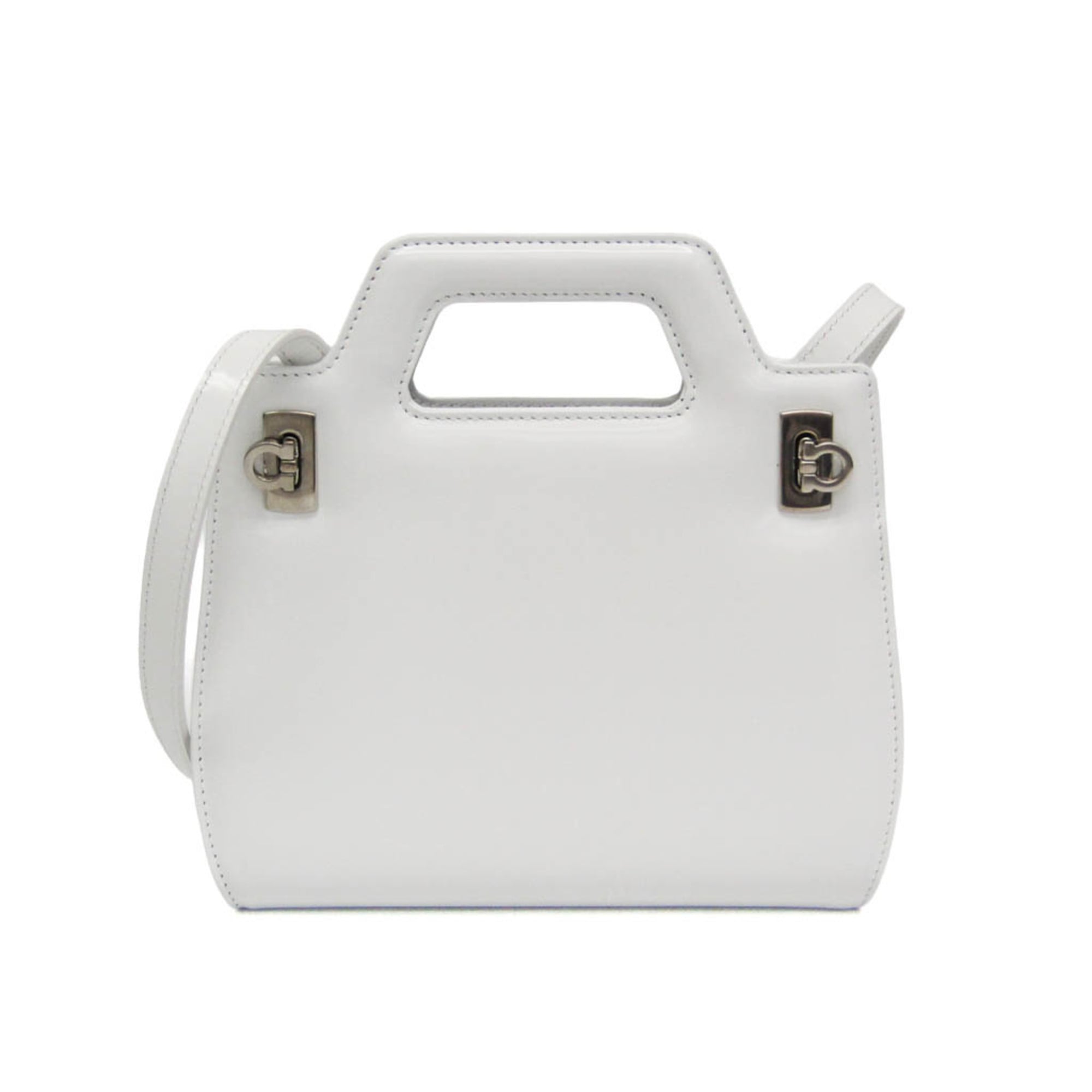 Salvatore Ferragamo Gancini Wanda AU-21 3485 Women's Leather Handbag,Shoulder Bag White — Like New