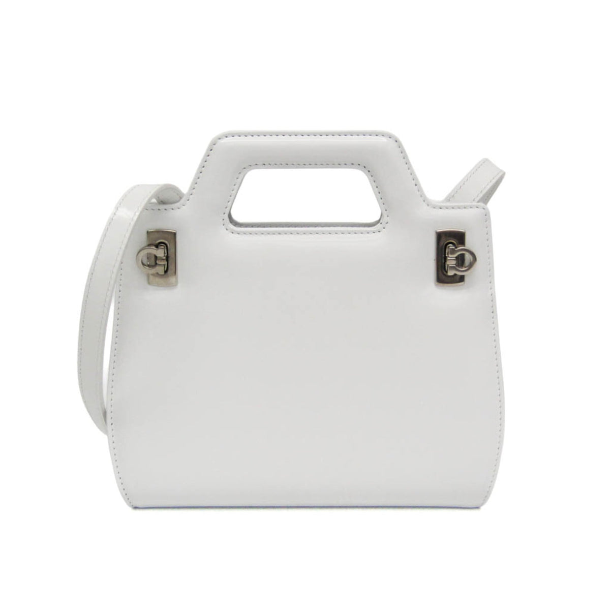 Salvatore Ferragamo Gancini Wanda AU-21 3485 Women's Leather Handbag,Shoulder Bag White — Like New