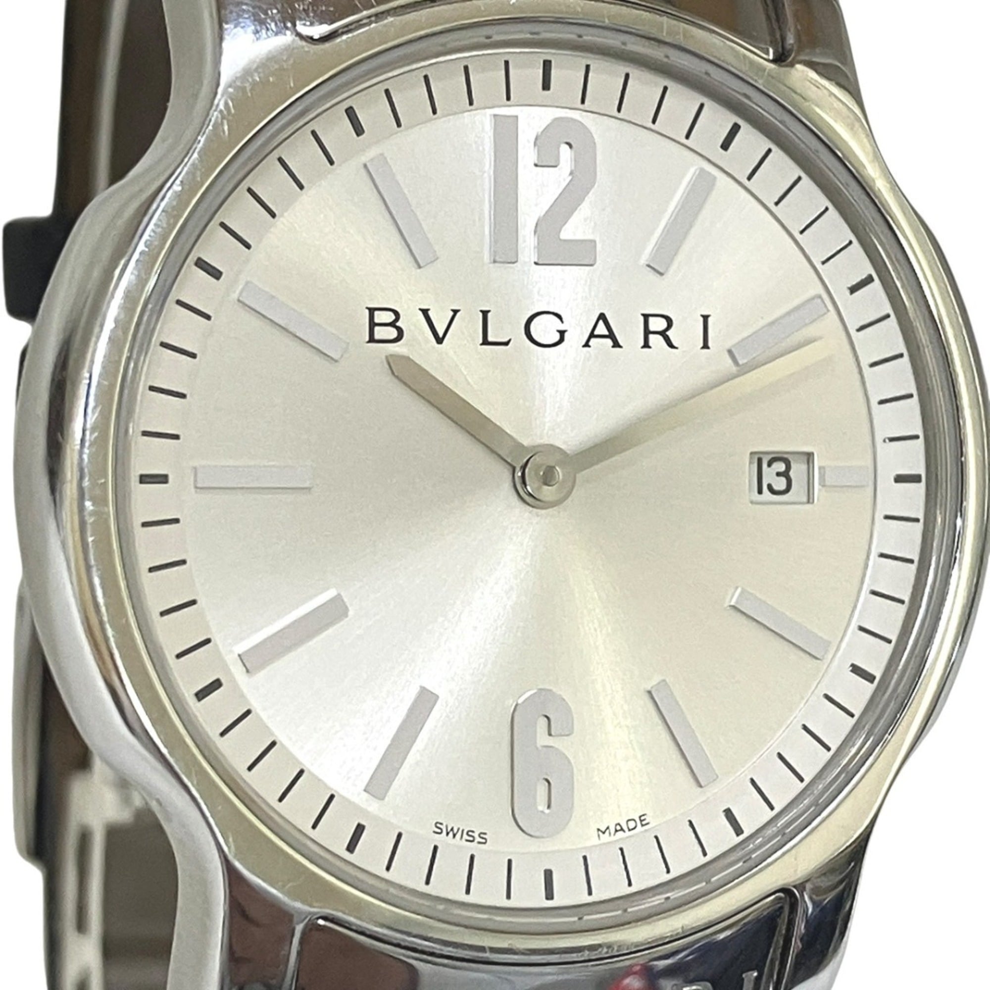 Bulgari BVLGARI Solo Tempo watch, total weight 38.1g, stainless steel, genuine leather strap, quartz movement, silver dial, ST35S — Good