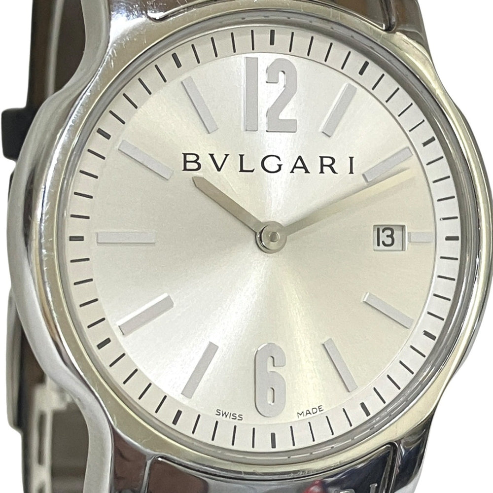 Bulgari BVLGARI Solo Tempo watch, total weight 38.1g, stainless steel, genuine leather strap, quartz movement, silver dial, ST35S — Good