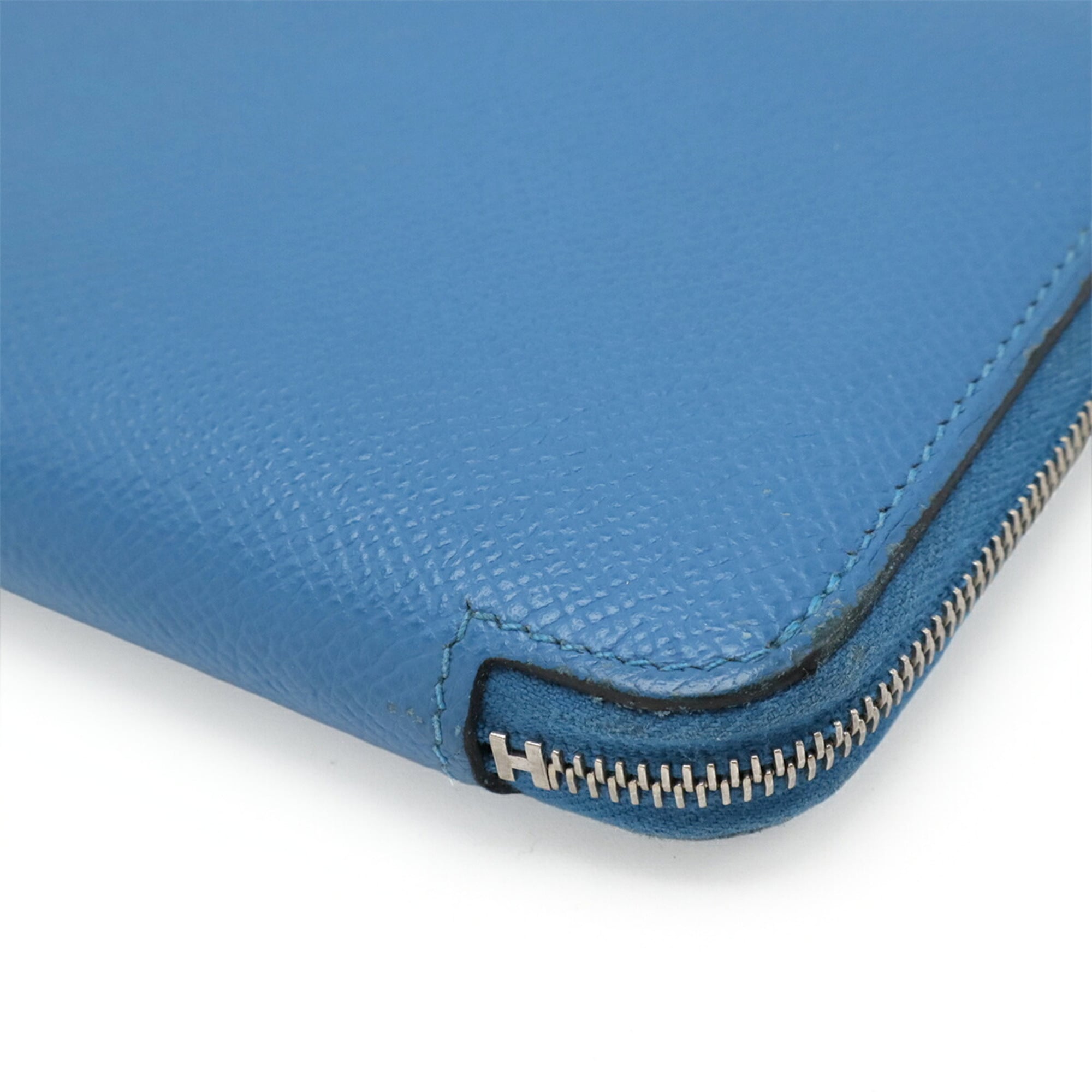 HERMES Azap Long Silkin Round Wallet in Epsom Leather with Blue Izmir Y Stamp