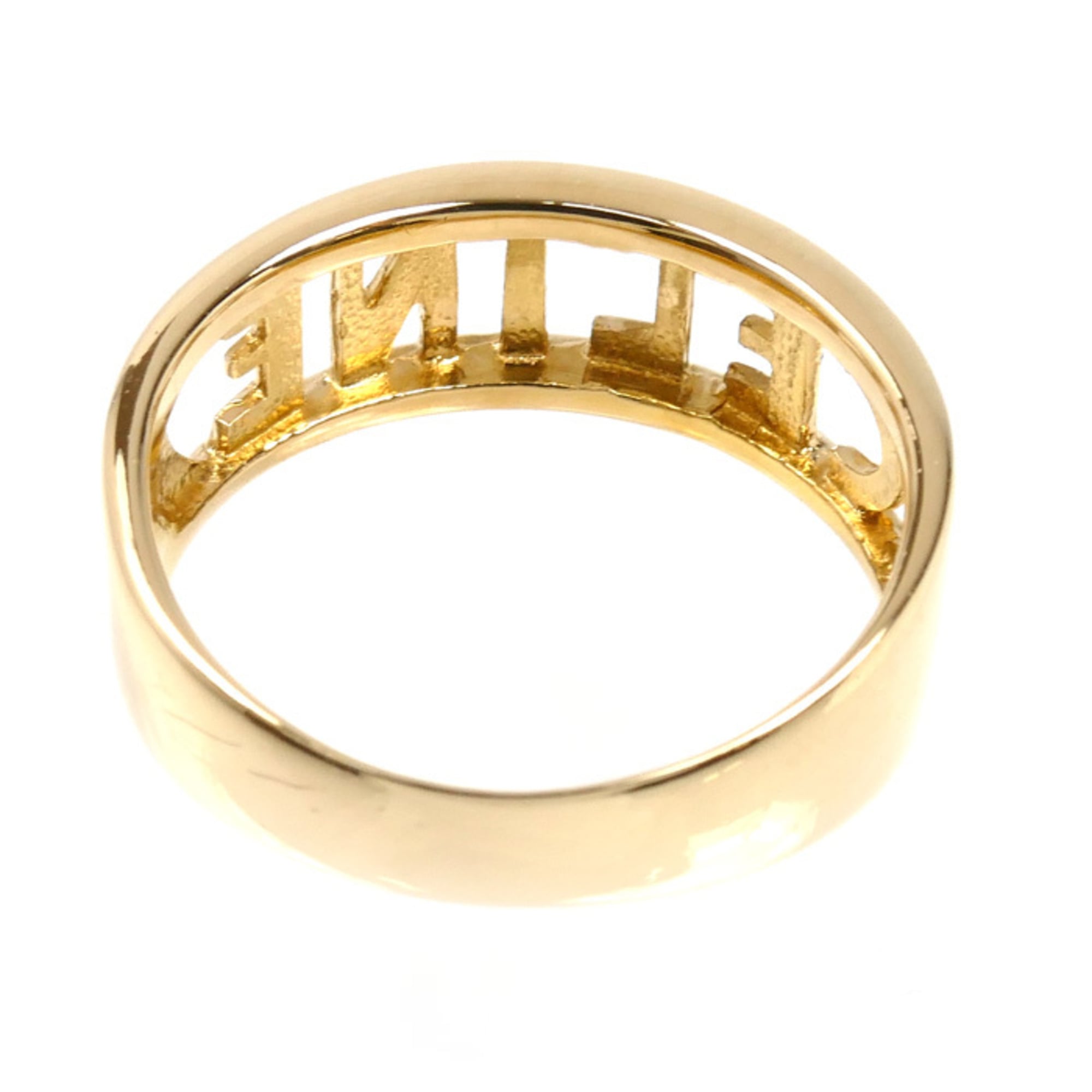 CELINE 18KYG Yellow Gold Logo Ring, Size 12, 4.3g, Women's
