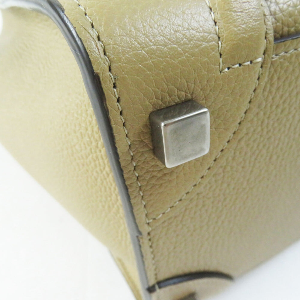 CELINE 18979 Luggage Micro Shopper Dune (Beige) Drummed Calfskin Handbag, Made in Italy, Women's — Like New