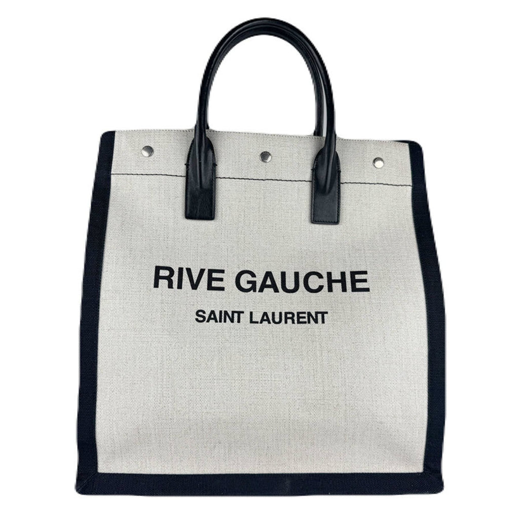 Saint Laurent Rive Gauche North South Cabas Coated Canvas Leather Handbag in Black and Ivory, Men's, 632539, Free Shipping, z8772