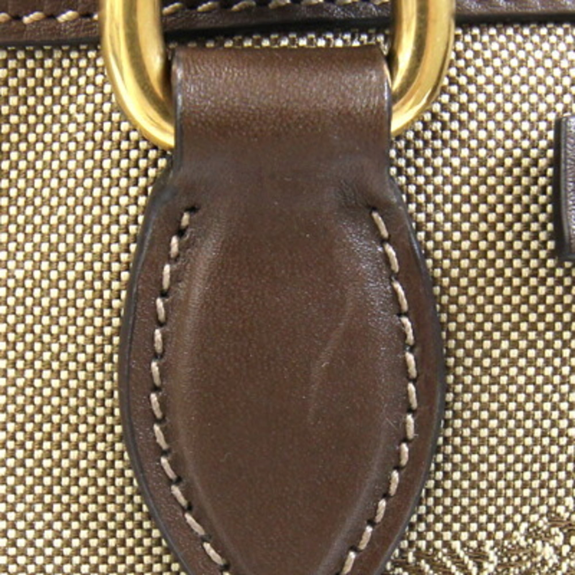 Prada Handbag 1BA111 Beige Brown Canvas Leather Shoulder Ribbon Women's PRADA