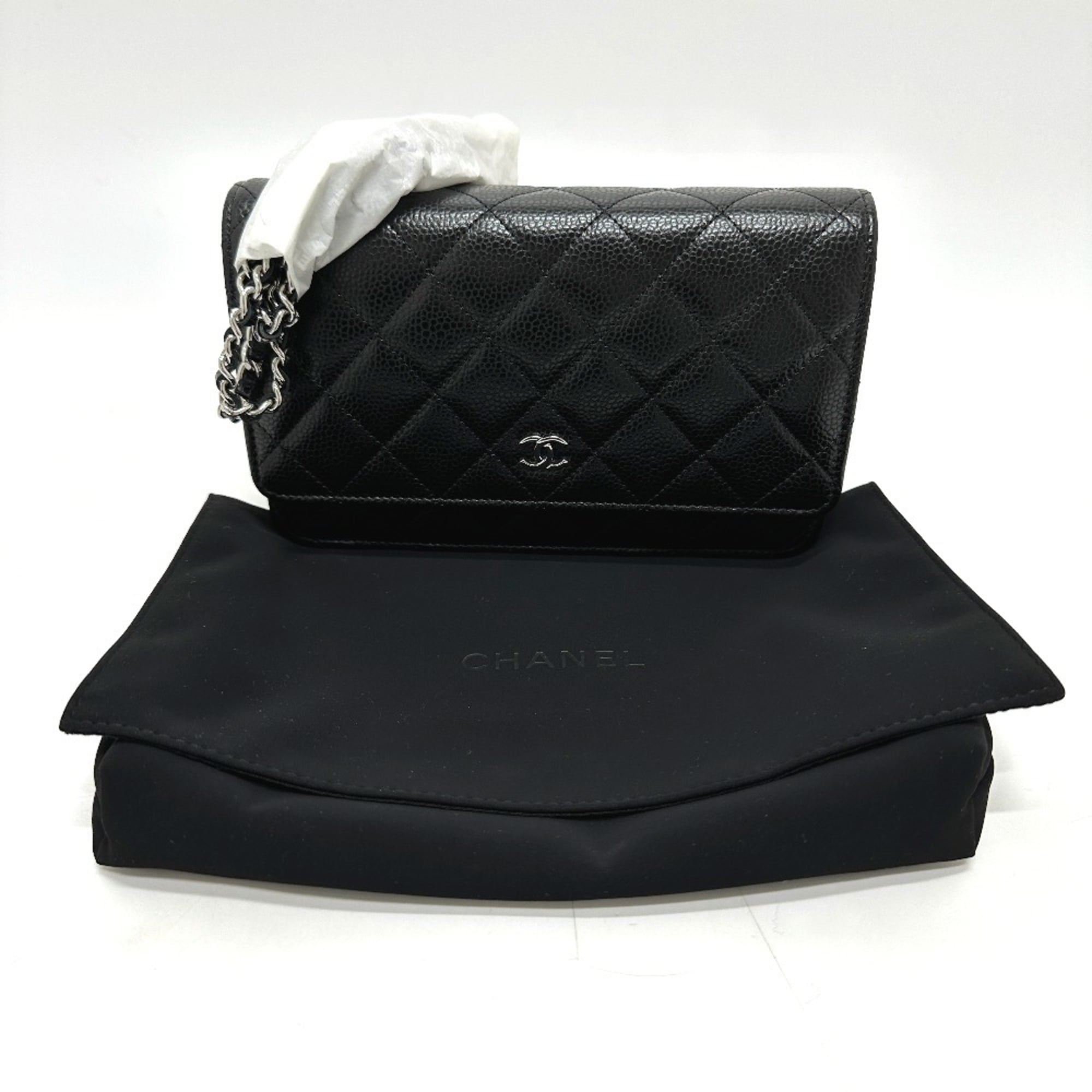 CHANEL AP0250 Matelasse Coco Mark Classic Chain Wallet Shoulder Bag Caviar Skin Women's Black — New - Store Return