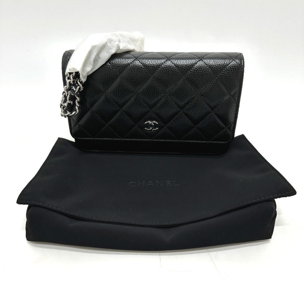 CHANEL AP0250 Matelasse Coco Mark Classic Chain Wallet Shoulder Bag Caviar Skin Women's Black — New - Store Return
