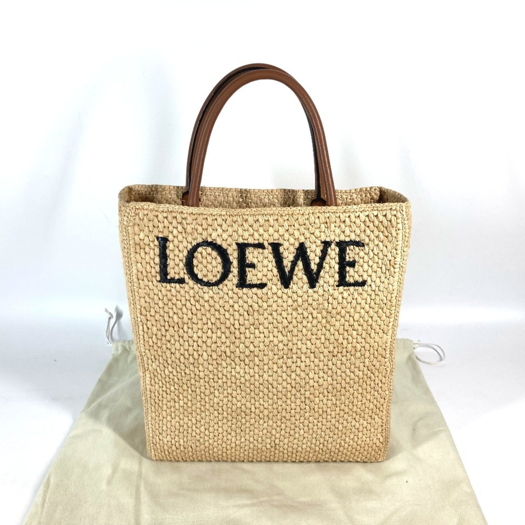 LOEWE Standard Bag Shoulder Tote Raffia Women's Beige x Brown E-240710-7 — New - Store Return