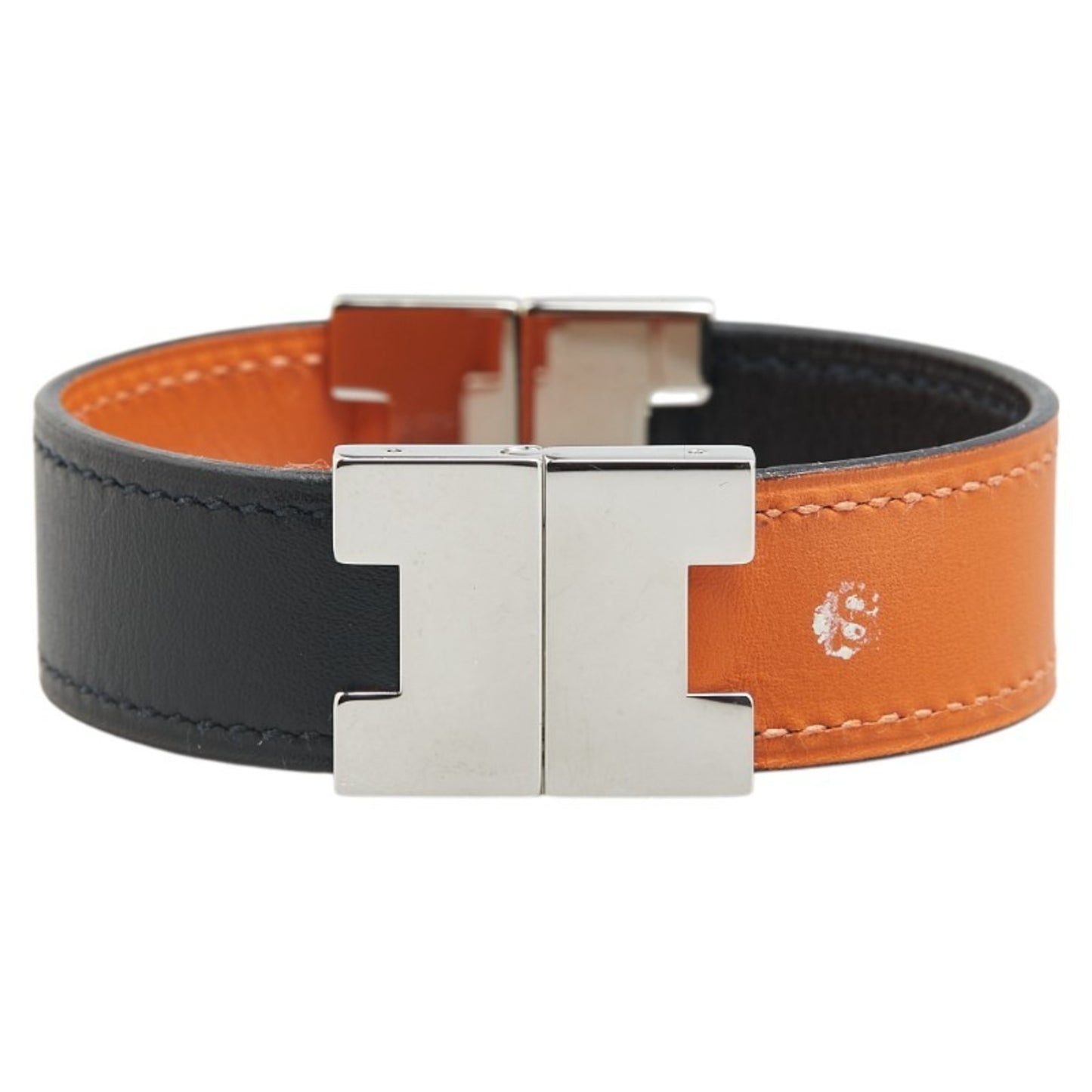 Hermes Lurie Reversible Bracelet Black Brown Swift Metal Women's HERMES